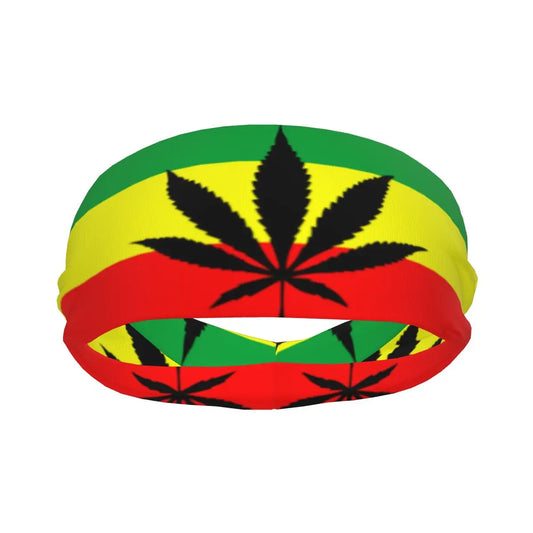 Custom Flag Of Rastafarians With Cannabis Sport Headbands for Women Men Stretchy Moisture Wicking Gym Sweatband