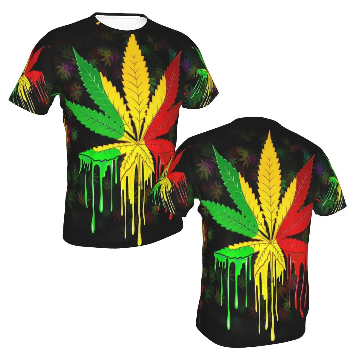 Marijuana Leaf Rasta Colors Dripping Paint Style Polyester TShirt Art Top Quality Creative Thin T Shirt Short Sleeve