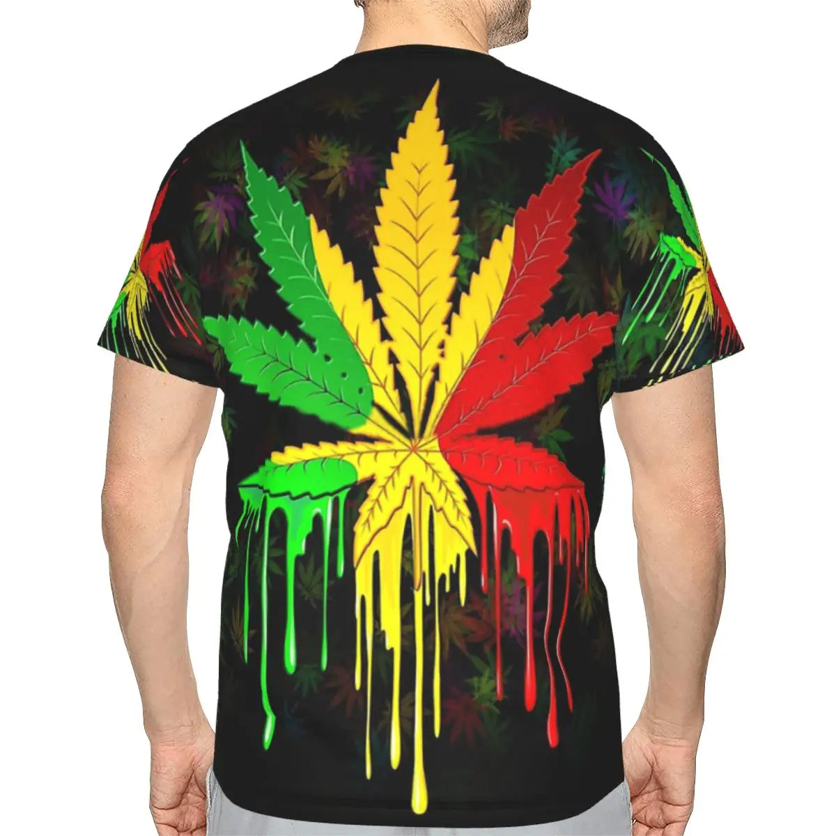 Marijuana Leaf Rasta Colors Dripping Paint Style Polyester TShirt Art Top Quality Creative Thin T Shirt Short Sleeve