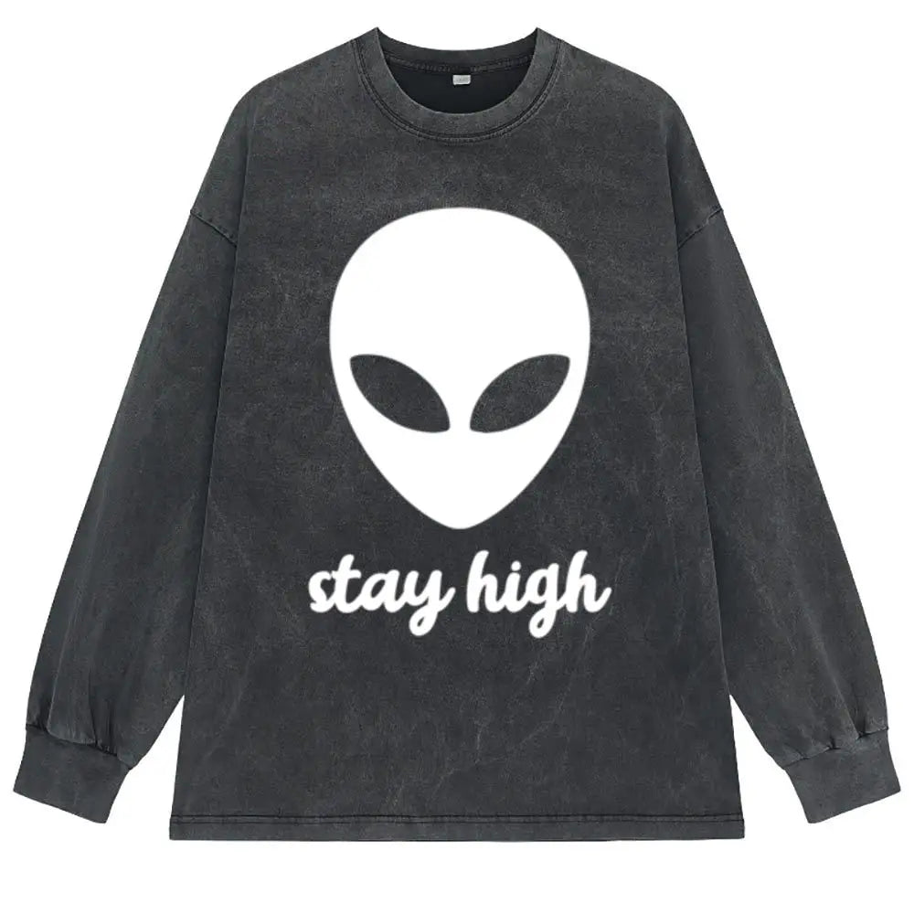 Stay Alien Marijuana Cannabis T-shirts for Men Sportswears Summer/Fall Hip Hop Geek Long Sleeve Sweatshirts Cool Skull