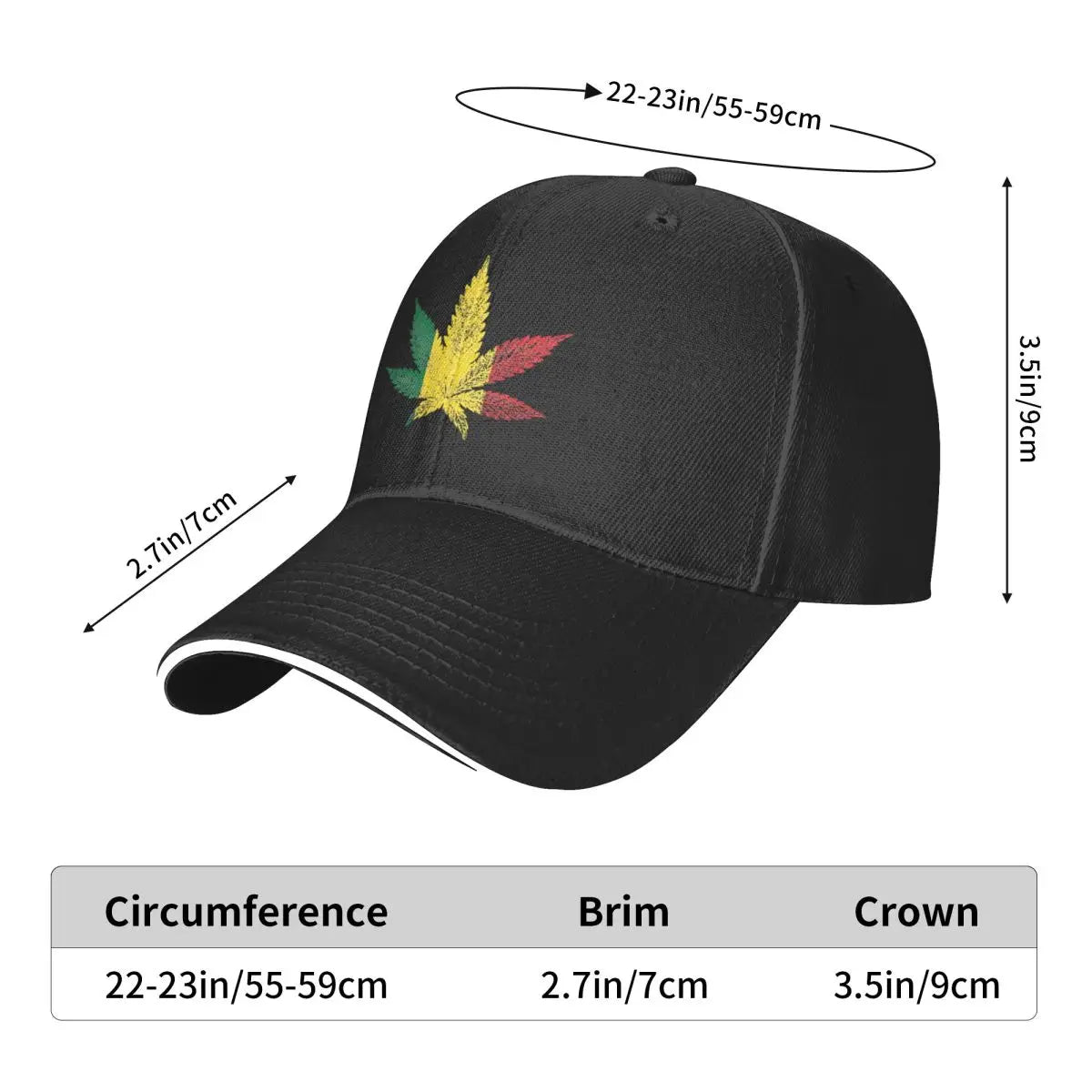 Rastafari Cannabis Leaf Baseball Caps Hip Hop Sandwich Caps for Men Women Adjustable Dad Hat Outdoor