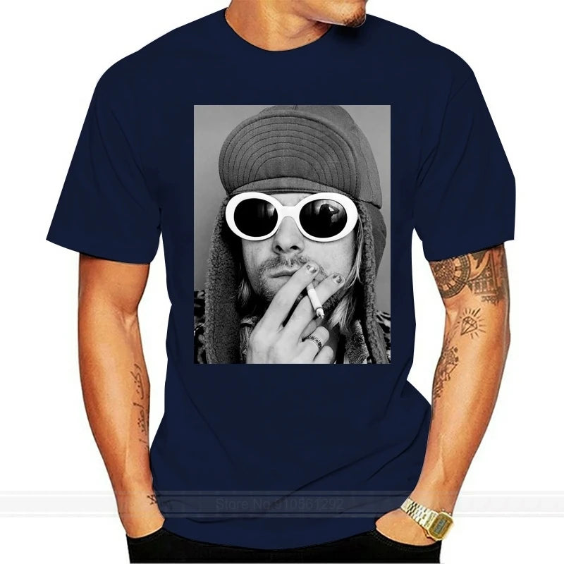 Kurt Smoking T Shirt Black Nirana Dae Cobain Grohl Grunge Punk Male Best Selling Kawaii