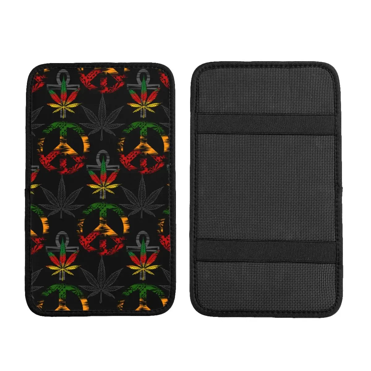 Center Console Cover Pad Car Interior Cushion Marijuana Cannabis Rastafarian Car Armrest Cover Mat Weed Leaf Storage Box Pad