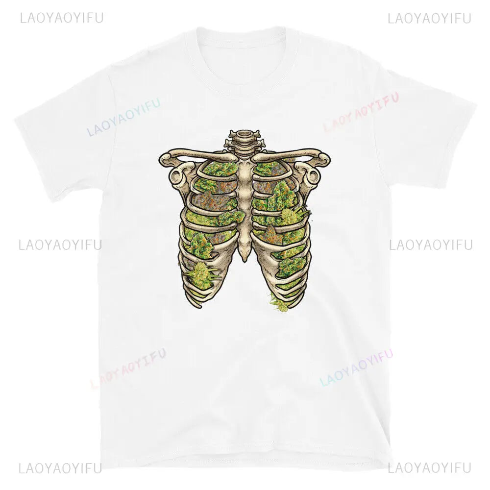 Weed Lungs Skeleton Funny Weed Cannabis Marijuana Lovers Stoner Hippie Printed T-Shirt Man Funny High Quality Cotton Tshirts