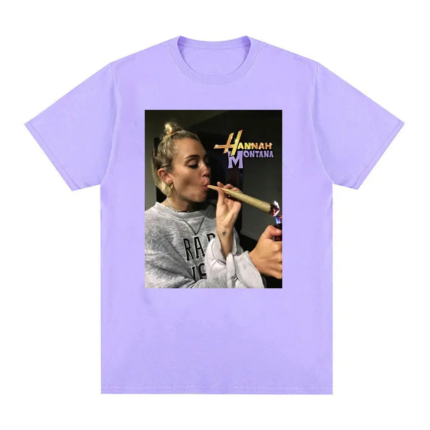 Ethan Peters Hannah Montana Marijuana Funny Smoking  T-shirt Women and Men Miley Cyrus Rap Singer 90s Graphic T Shirt Streetwear