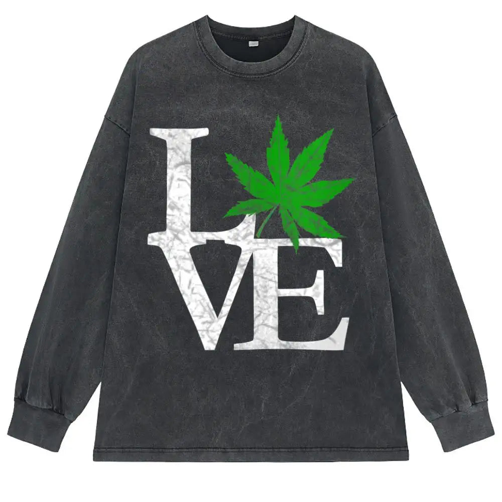 Classic Retro Tshirt I Love The Marijuana Weed Eaf Funny Cannabis Faddish T Shirt Personalized Long Sleeve Sweatshirts Male