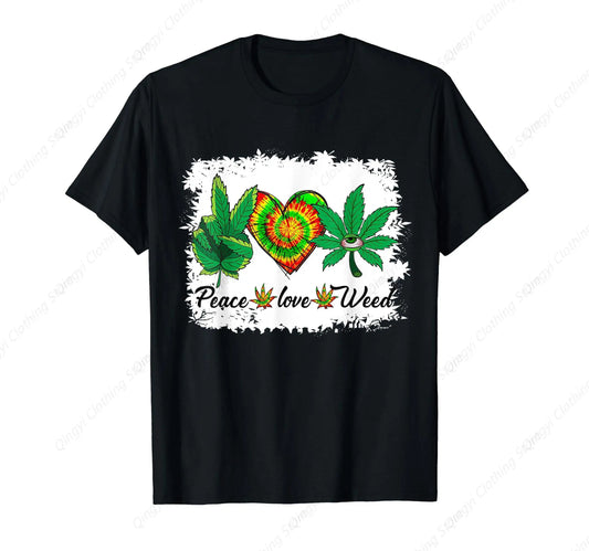 Peace Love Weed Marijuana Hippie Cannabis Tie Dye T-Shirt