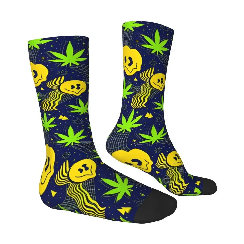 Cannabis Marijuana Pattern Men's Socks Vintage Harajuku Street Style Novelty Casual Crew Sock