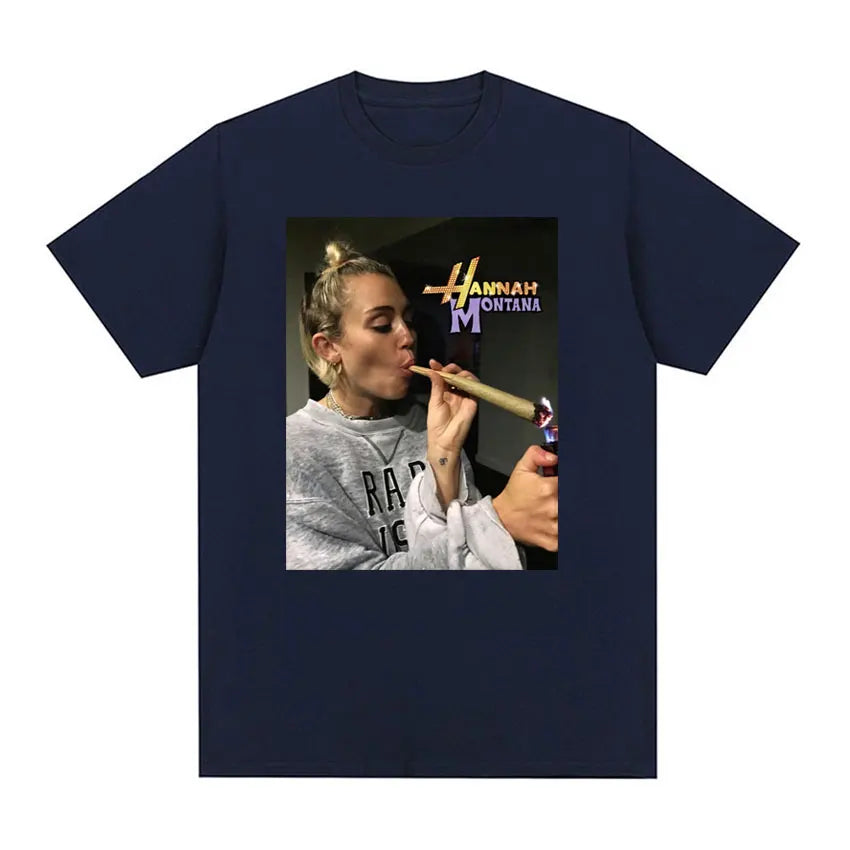 Ethan Peters Hannah Montana Marijuana Funny Smoking  T-shirt Women and Men Miley Cyrus Rap Singer 90s Graphic T Shirt Streetwear