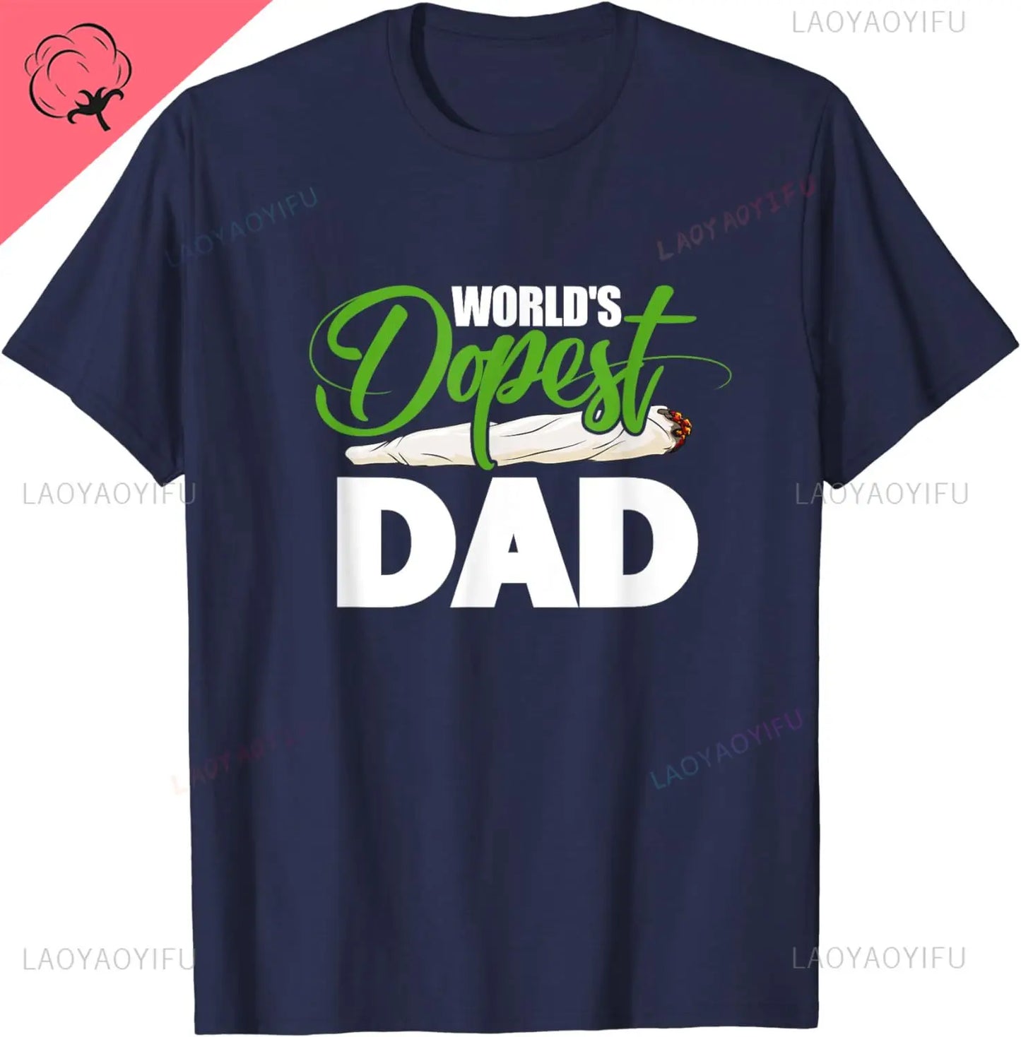 World's Dopest Dad Cannabis Marijuana Weed Funny Fathers Day T-Shirt Cotton Retro Street Fashion Men's Shirt Short Sleeve Design