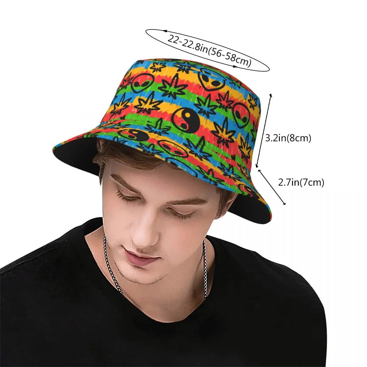 Beach Headwear Rasta Cannabis Leafs Alien Yin Yang Tie Dye Hippie Merch Bucket Hat Trendy Sun Hats Rastafarian Weed Panama Hat