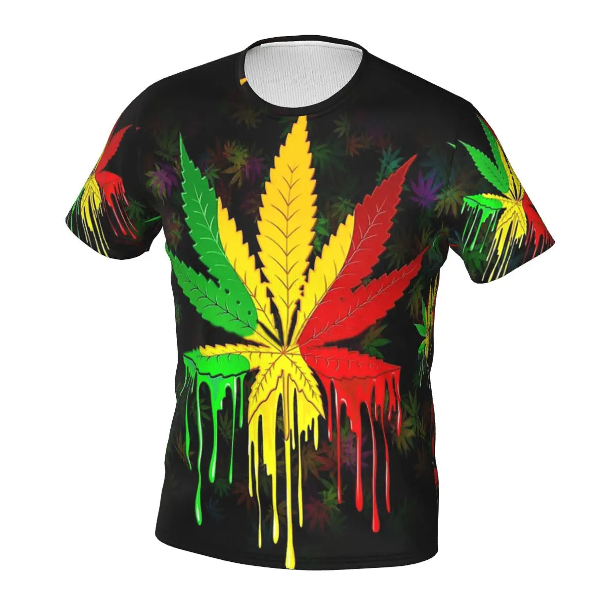 Marijuana Leaf Rasta Colors Dripping Paint Style Polyester TShirt Art Top Quality Creative Thin T Shirt Short Sleeve