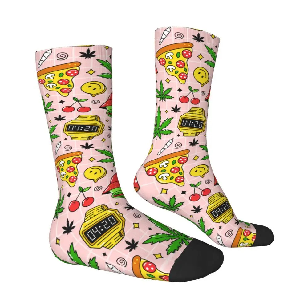 Hippie Alien Weed Marijuana Socks Cute Funny Happy Cannabis Leaves Aesthetic Socks Novelty Accessories Crew Socks