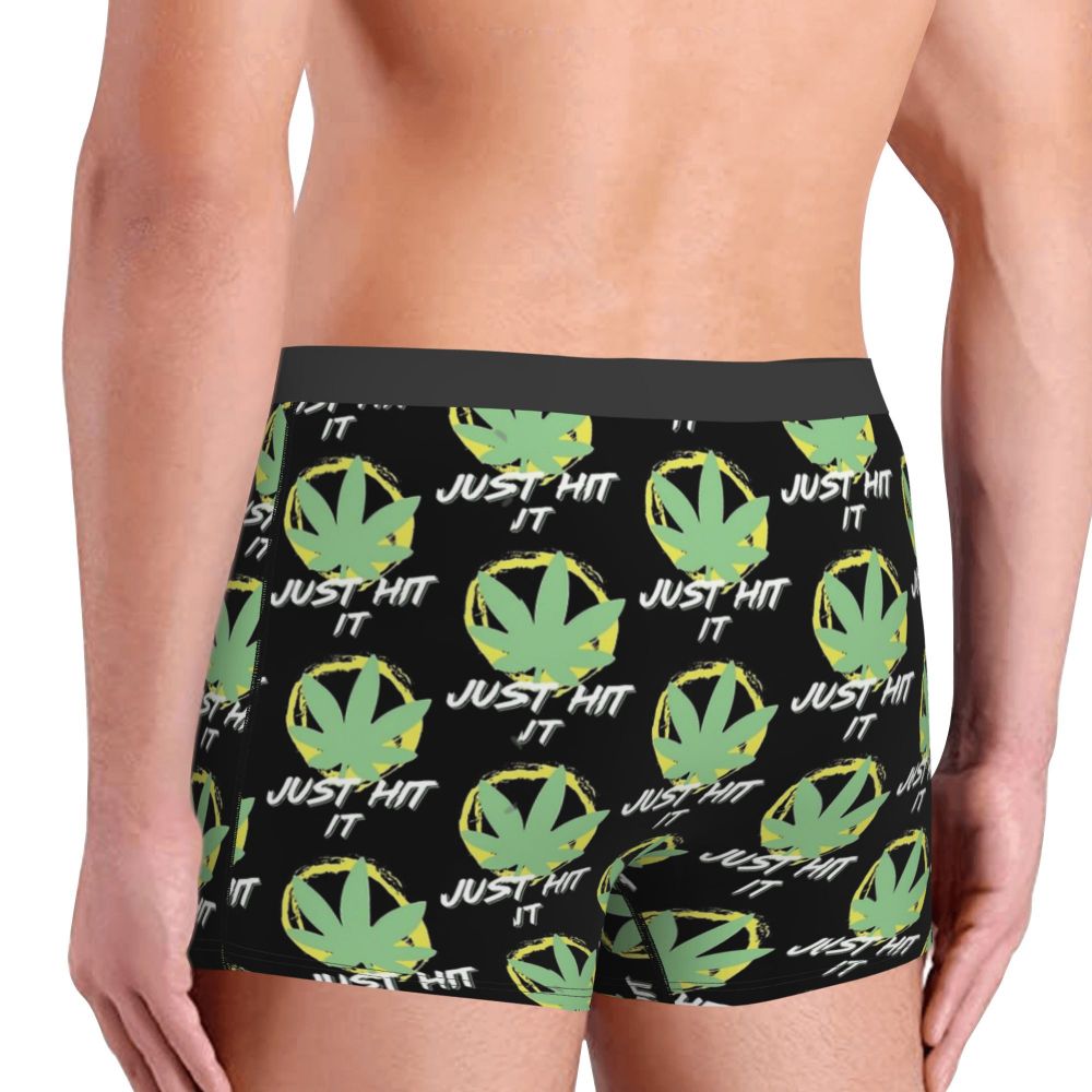 Just Hit It Funny Gift For Lovers And Smokers Man's Boxer Briefs Underpants Cannabis Leaf Plant Marijuana Weed Highly Sexy Short