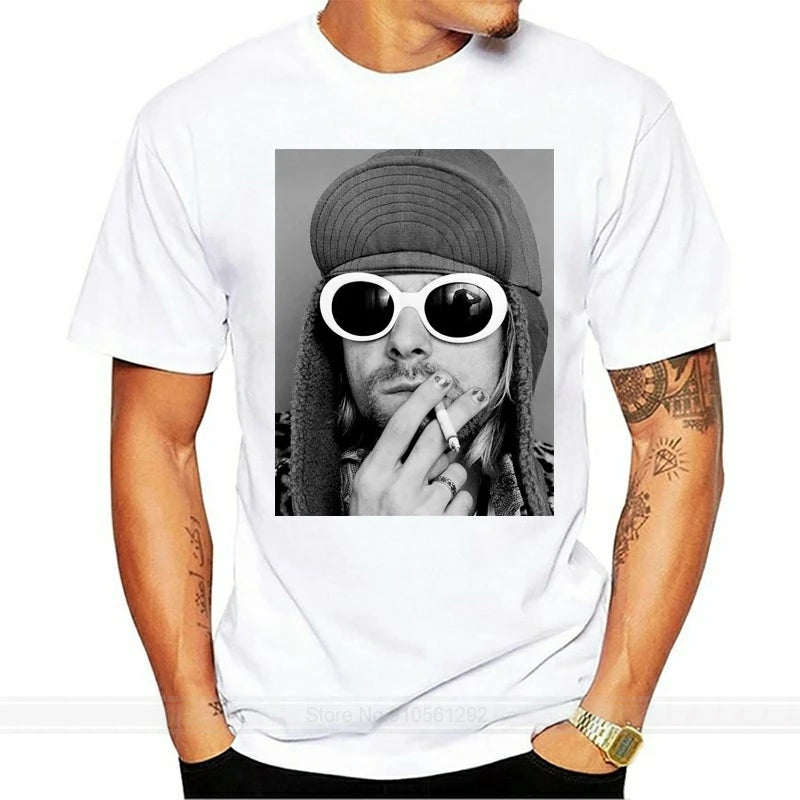 Kurt Smoking T Shirt Black Nirana Dae Cobain Grohl Grunge Punk Male Best Selling Kawaii