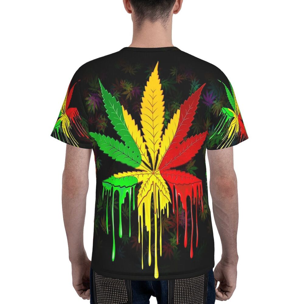 Marijuana Leaf Rasta Colors Dripping Paint Style Polyester TShirt Art Top Quality Creative Thin T Shirt Short Sleeve