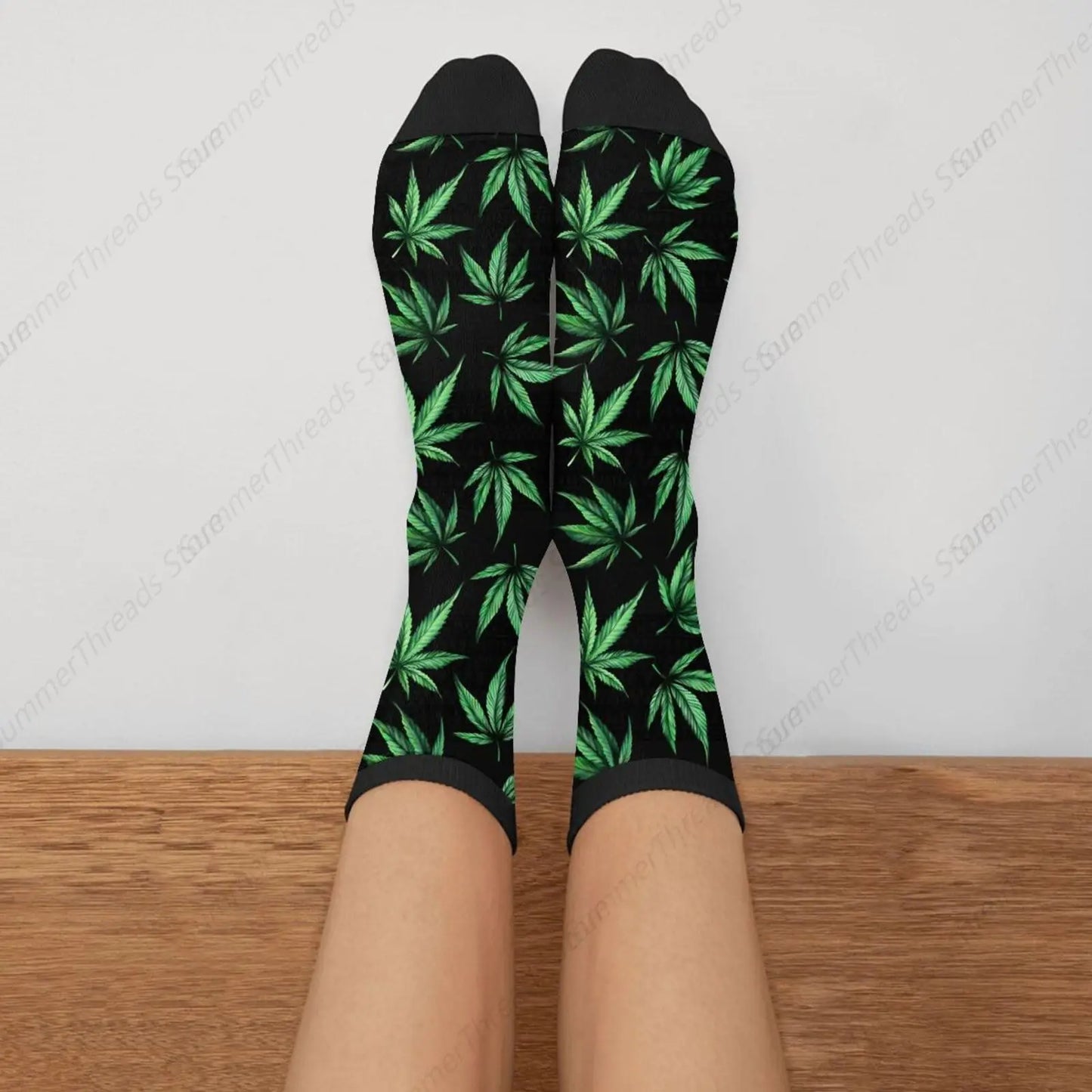 Cannabis Marijuanas Purple Black Casual Unisex Novelty Fun Crew Socks Fashion Comfortable Men And Women Crazy Dress Socks