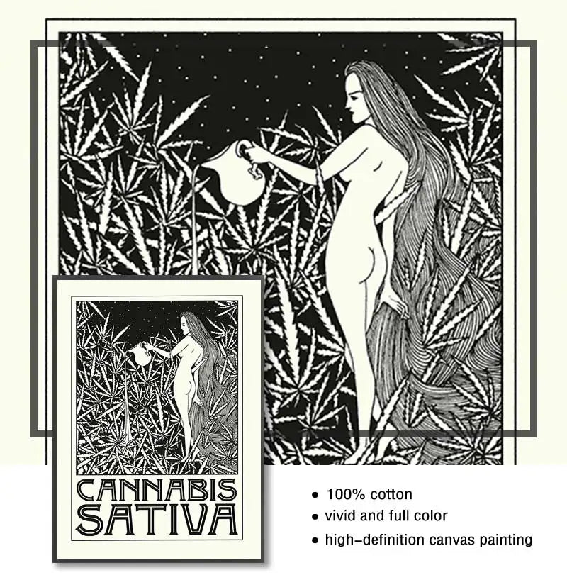 Black White Cannabis Posters and Prints Indica and Sativa Art Nouveau Canvas Painting Wall Pictures for Living Room Home Decor