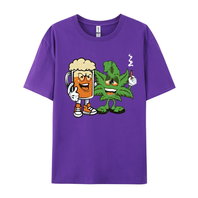 Marijuana Beer Drinking Smoke Weed Ca Tshirts Men Clothess Tshirts Unique T-Shirt Cotton Gothic Animes Alternative