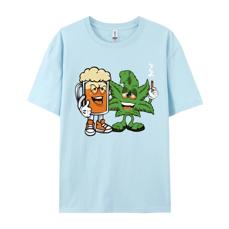 Marijuana Beer Drinking Smoke Weed Ca Tshirts Men Clothess Tshirts Unique T-Shirt Cotton Gothic Animes Alternative