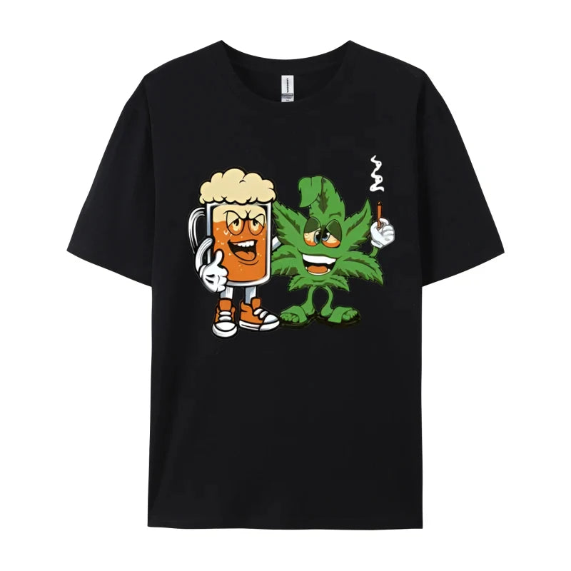 Marijuana Beer Drinking Smoke Weed Ca Tshirts Men Clothess Tshirts Unique T-Shirt Cotton Gothic Animes Alternative