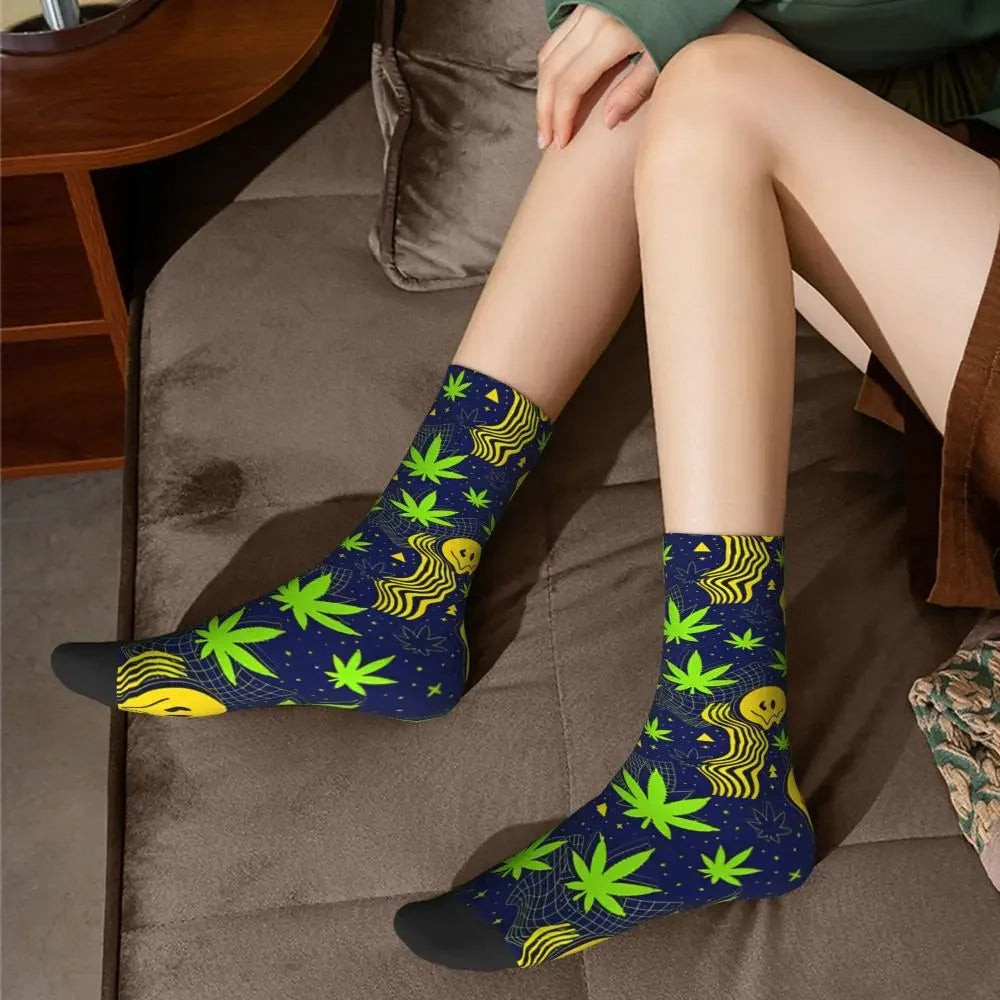 Cannabis Marijuana Pattern Men's Socks Vintage Harajuku Street Style Novelty Casual Crew Sock