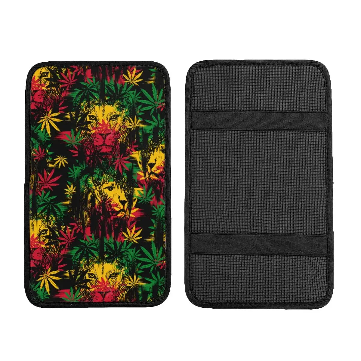 Car Arm Rest Cover Mat Lion Head Cannabis Leaves Rastaman Style Center Console Cover Pad Weed Leaf Auto Styling Accessories