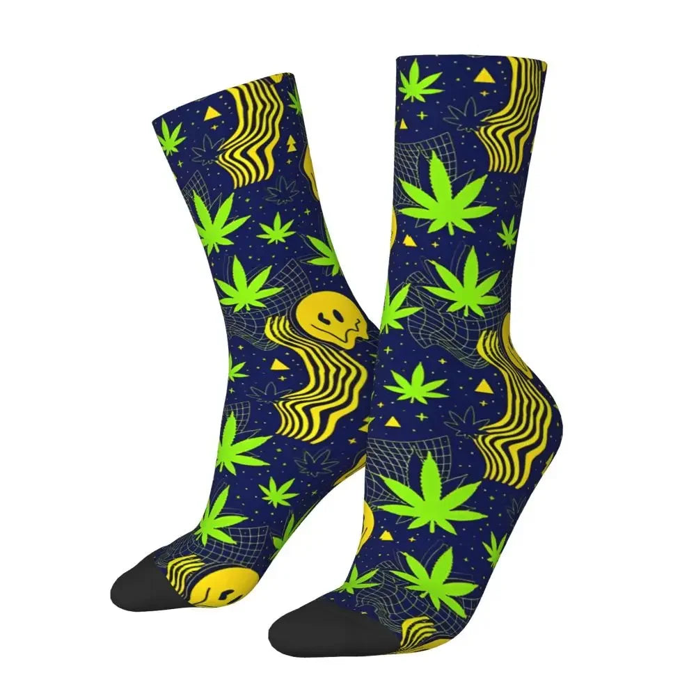 Cannabis Marijuana Pattern Men's Socks Vintage Harajuku Street Style Novelty Casual Crew Sock