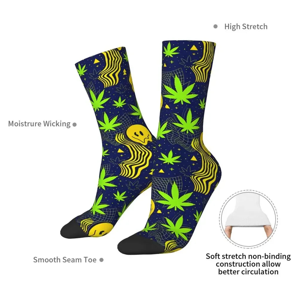 Cannabis Marijuana Pattern Men's Socks Vintage Harajuku Street Style Novelty Casual Crew Sock