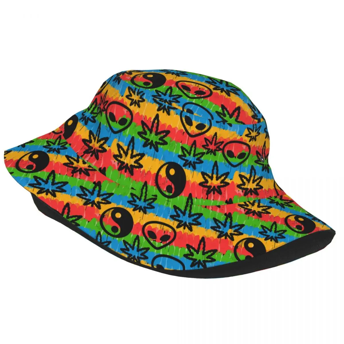 Beach Headwear Rasta Cannabis Leafs Alien Yin Yang Tie Dye Hippie Merch Bucket Hat Trendy Sun Hats Rastafarian Weed Panama Hat