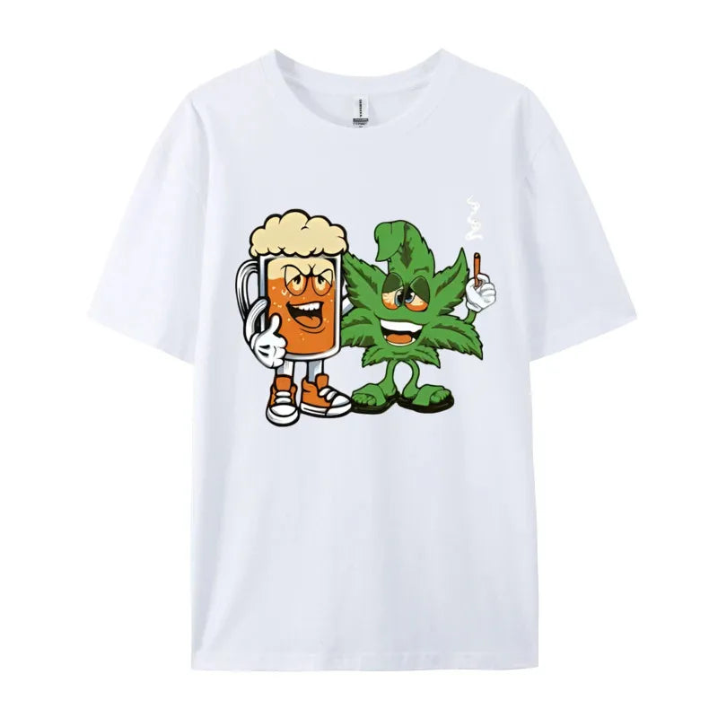 Marijuana Beer Drinking Smoke Weed Ca Tshirts Men Clothess Tshirts Unique T-Shirt Cotton Gothic Animes Alternative