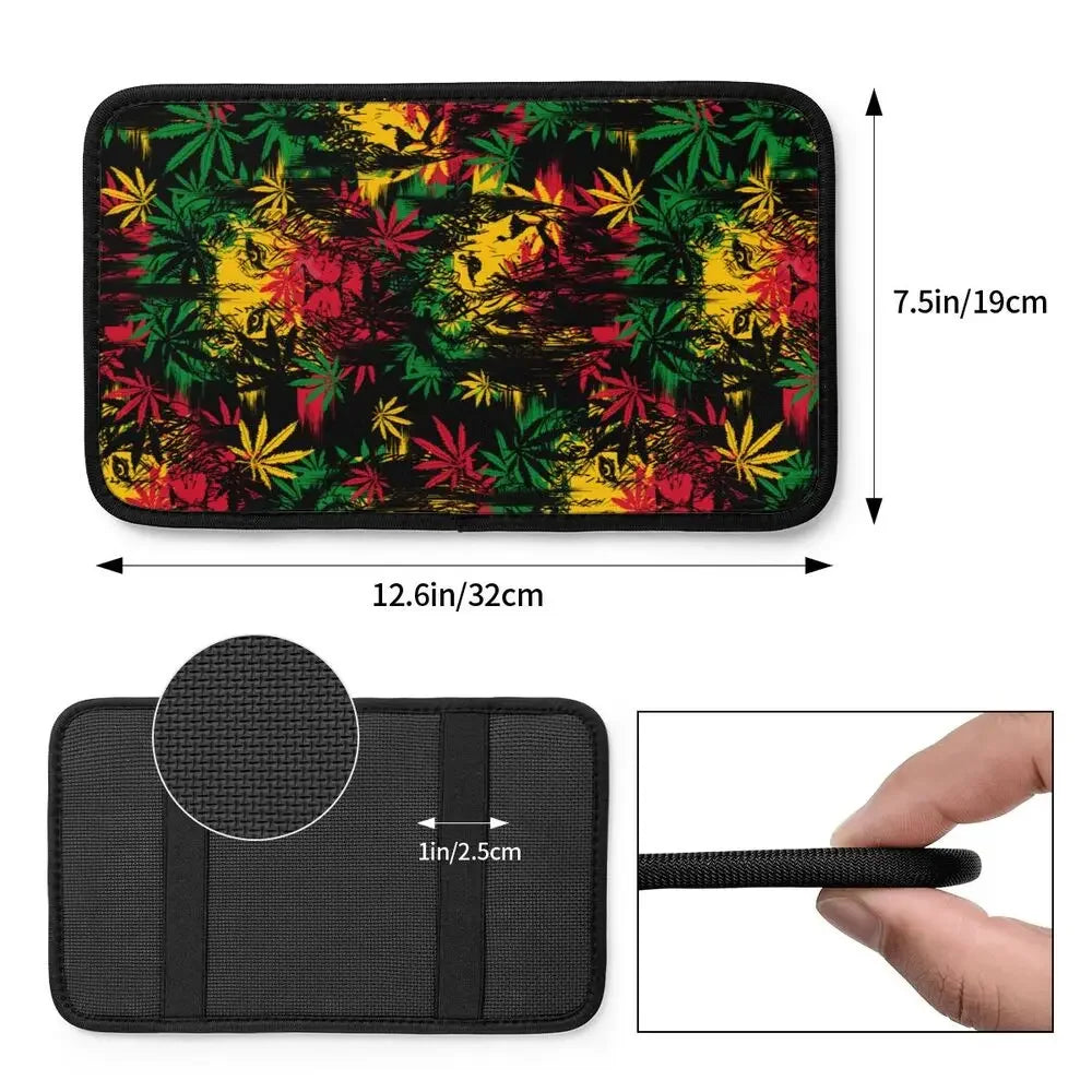 Car Arm Rest Cover Mat Lion Head Cannabis Leaves Rastaman Style Center Console Cover Pad Weed Leaf Auto Styling Accessories