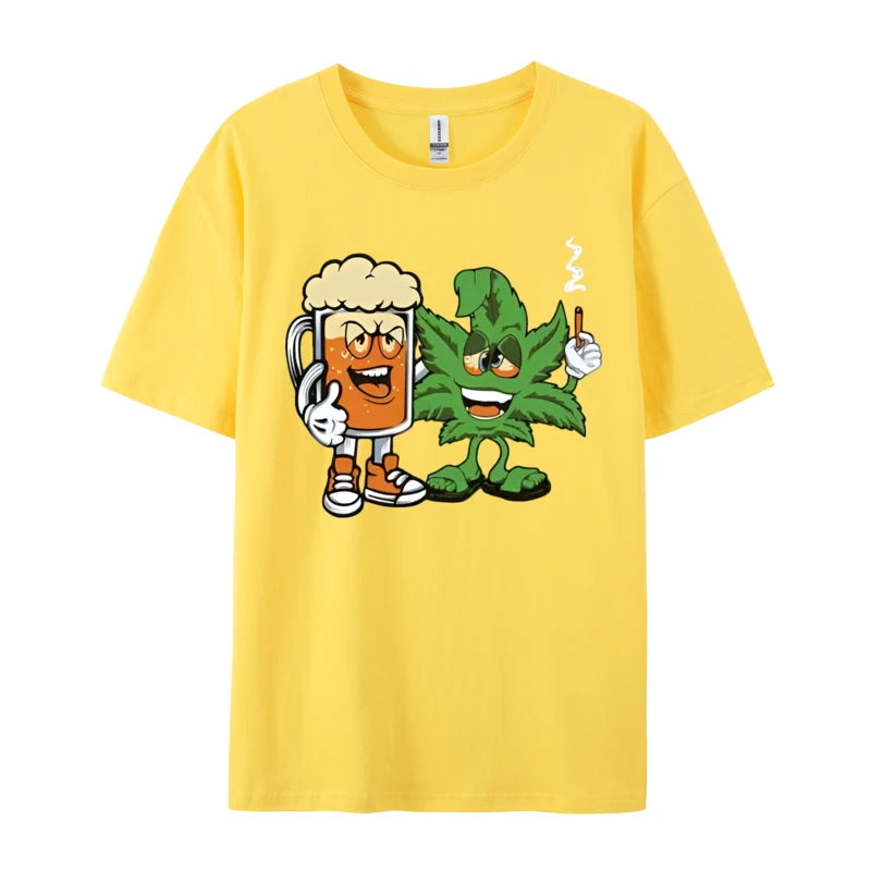 Marijuana Beer Drinking Smoke Weed Ca Tshirts Men Clothess Tshirts Unique T-Shirt Cotton Gothic Animes Alternative