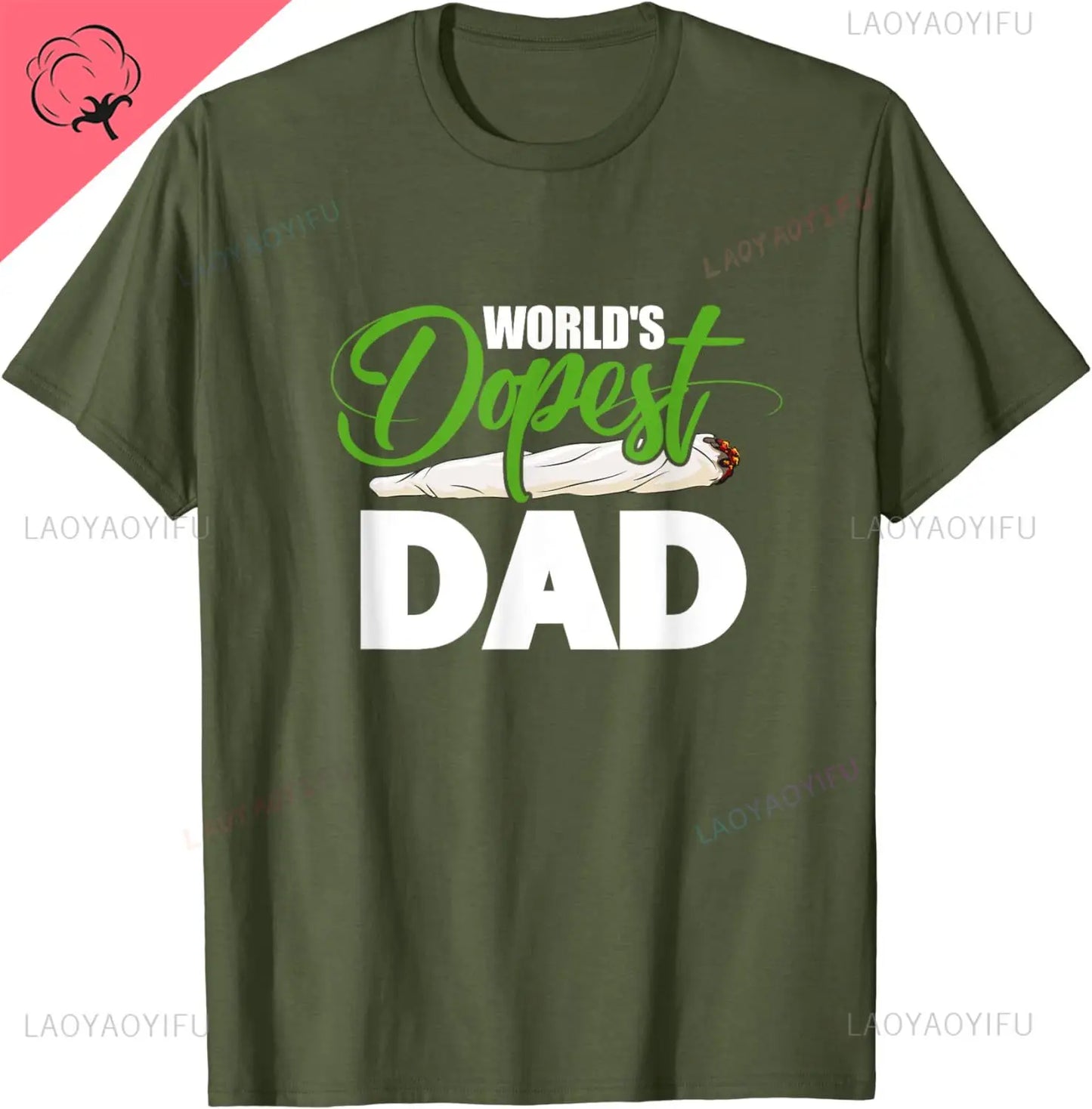 World's Dopest Dad Cannabis Marijuana Weed Funny Fathers Day T-Shirt Cotton Retro Street Fashion Men's Shirt Short Sleeve Design