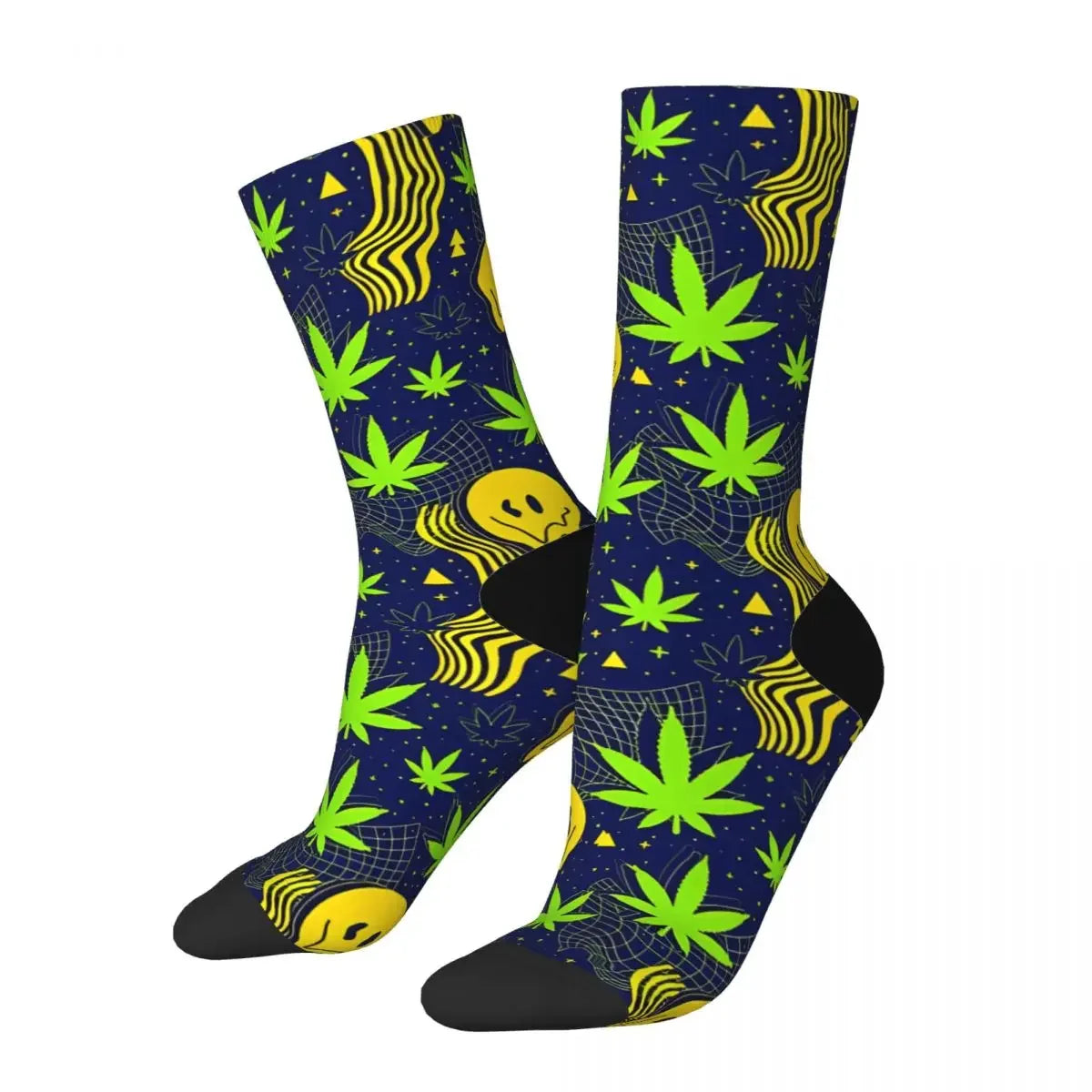 Cannabis Marijuana Pattern Men's Socks Vintage Harajuku Street Style Novelty Casual Crew Sock