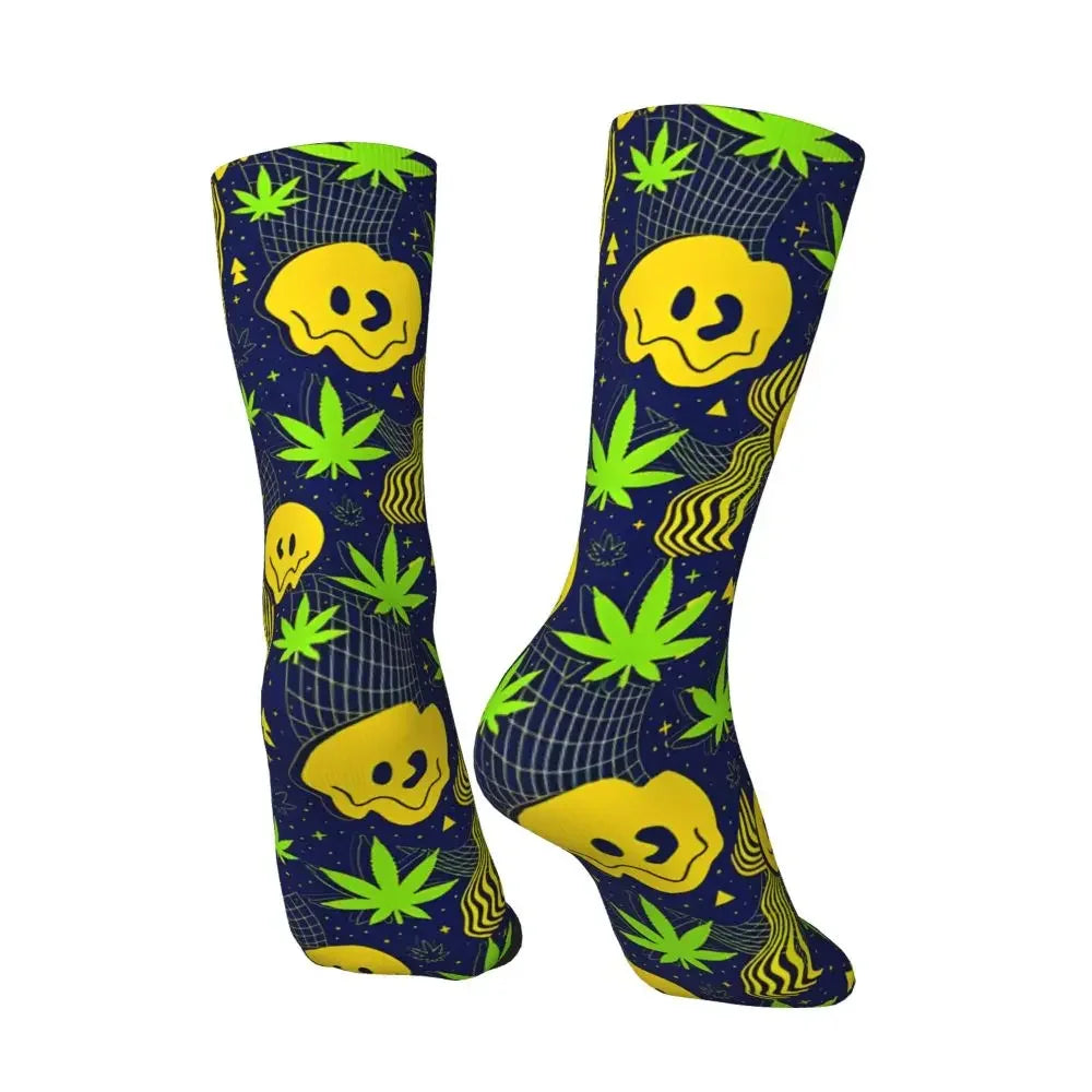 Cannabis Marijuana Pattern Men's Socks Vintage Harajuku Street Style Novelty Casual Crew Sock