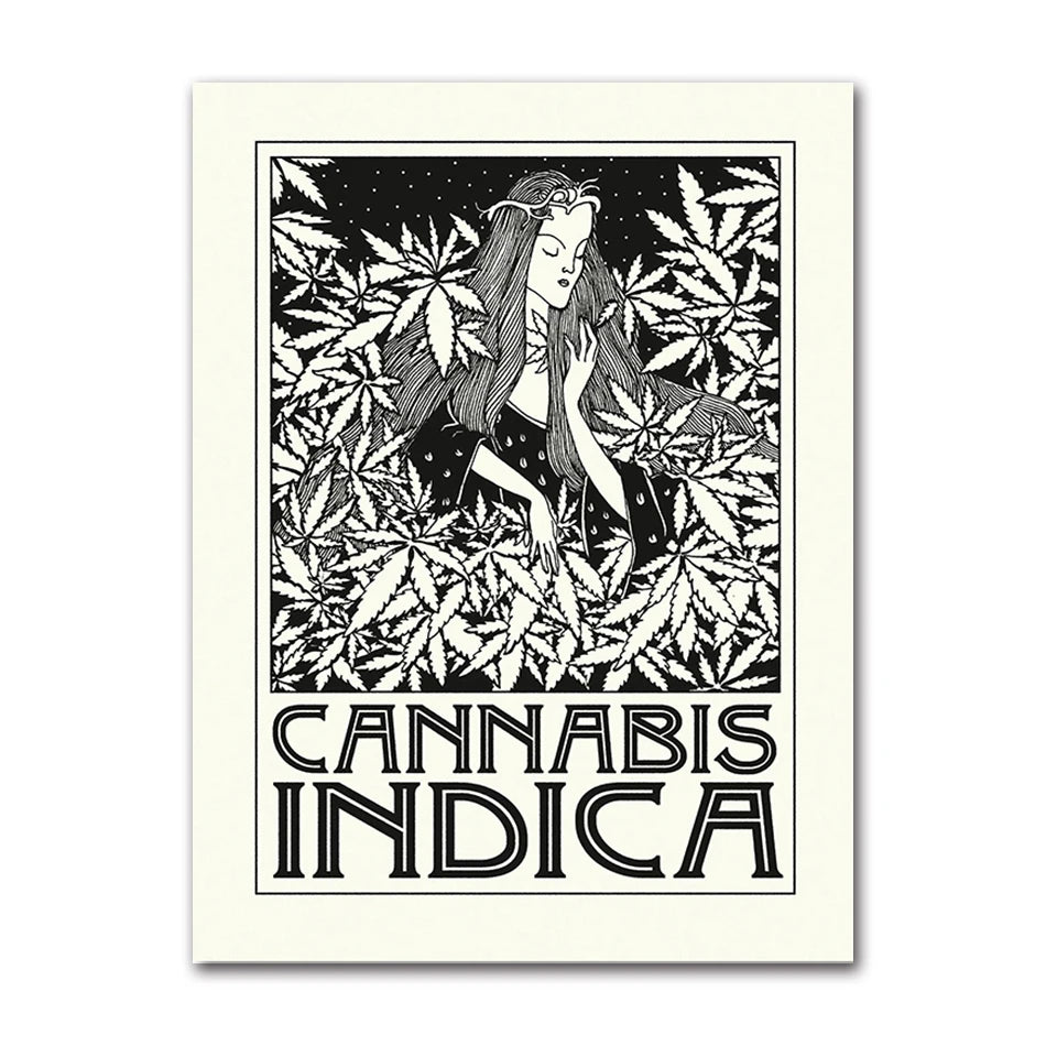 Black White Cannabis Posters and Prints Indica and Sativa Art Nouveau Canvas Painting Wall Pictures for Living Room Home Decor