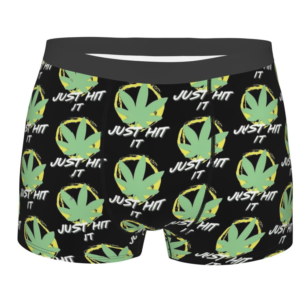 Just Hit It Funny Gift For Lovers And Smokers Man's Boxer Briefs Underpants Cannabis Leaf Plant Marijuana Weed Highly Sexy Short