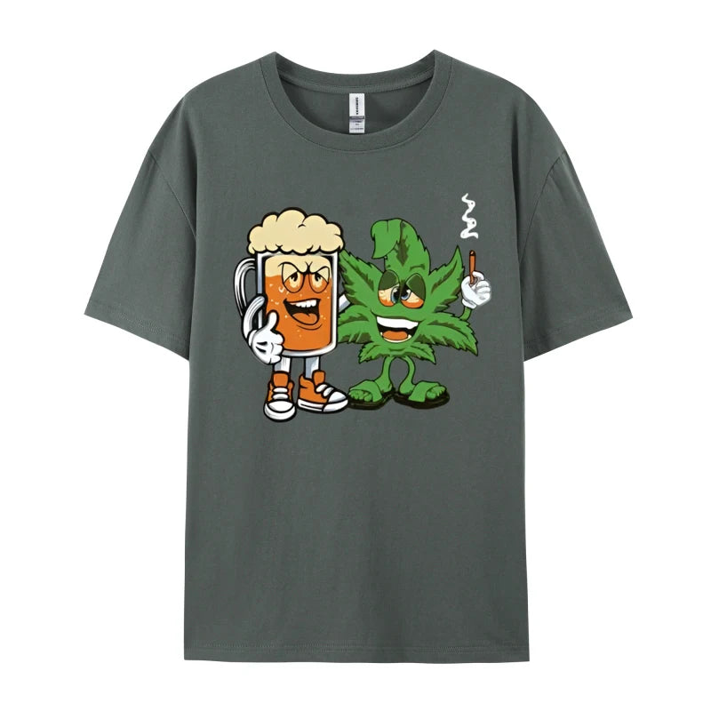 Marijuana Beer Drinking Smoke Weed Ca Tshirts Men Clothess Tshirts Unique T-Shirt Cotton Gothic Animes Alternative