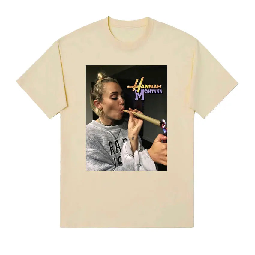 Ethan Peters Hannah Montana Marijuana Funny Smoking  T-shirt Women and Men Miley Cyrus Rap Singer 90s Graphic T Shirt Streetwear