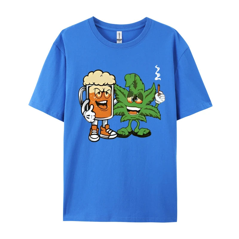 Marijuana Beer Drinking Smoke Weed Ca Tshirts Men Clothess Tshirts Unique T-Shirt Cotton Gothic Animes Alternative