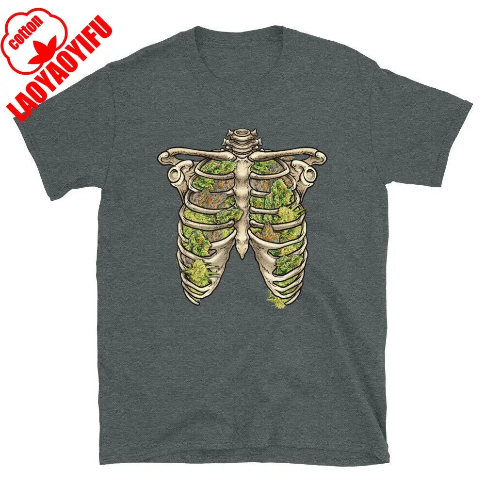 Weed Lungs Skeleton Funny Weed Cannabis Marijuana Lovers Stoner Hippie Printed T-Shirt Man Funny High Quality Cotton Tshirts