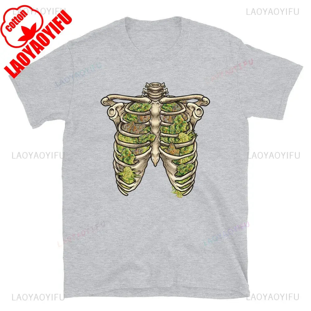 Weed Lungs Skeleton Funny Weed Cannabis Marijuana Lovers Stoner Hippie Printed T-Shirt Man Funny High Quality Cotton Tshirts