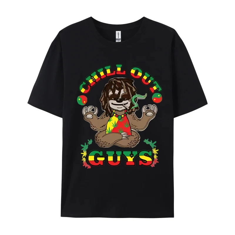 Weed Smoking Sloth Marijuana Thc Cann T-Shirt Funny T Shirt Cotton Tops Tees for Male Black Large Basic