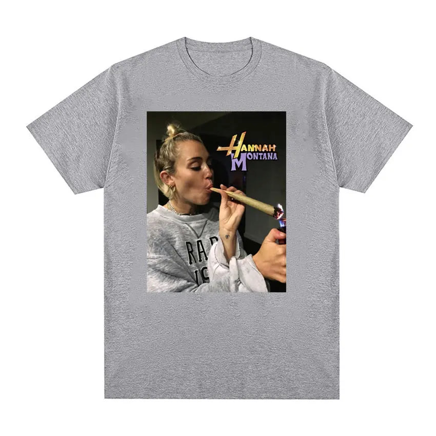 Ethan Peters Hannah Montana Marijuana Funny Smoking  T-shirt Women and Men Miley Cyrus Rap Singer 90s Graphic T Shirt Streetwear