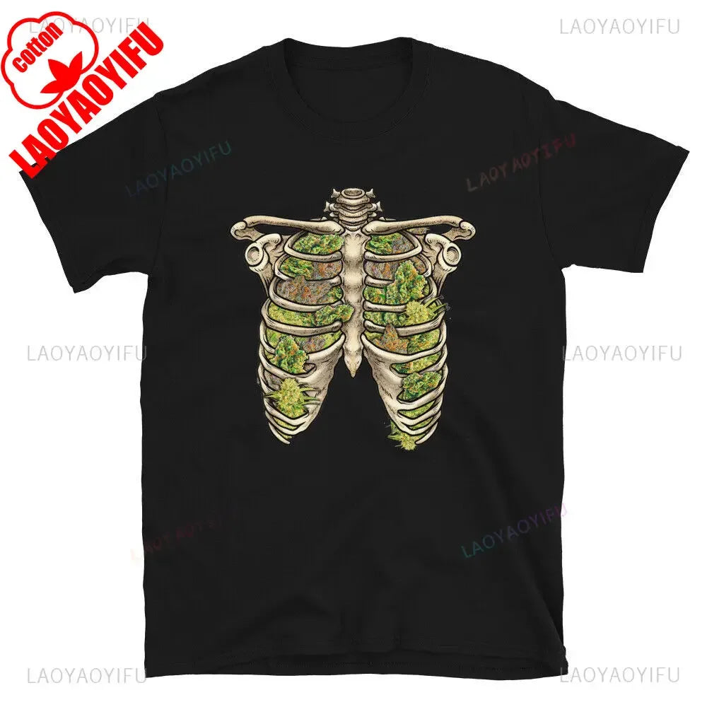 Weed Lungs Skeleton Funny Weed Cannabis Marijuana Lovers Stoner Hippie Printed T-Shirt Man Funny High Quality Cotton Tshirts