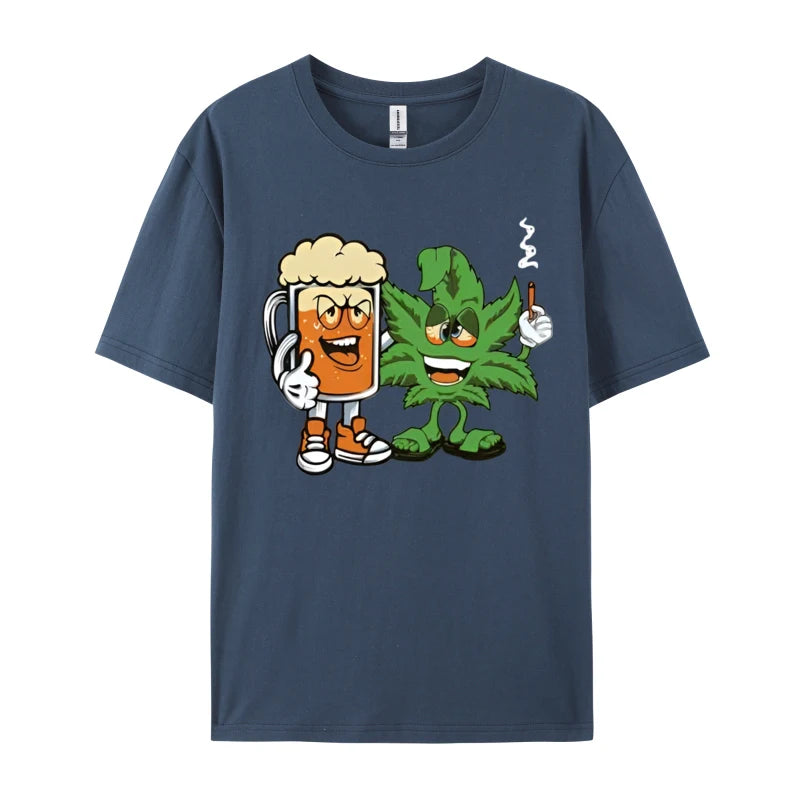 Marijuana Beer Drinking Smoke Weed Ca Tshirts Men Clothess Tshirts Unique T-Shirt Cotton Gothic Animes Alternative