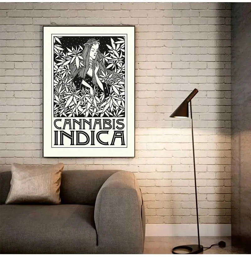 Black White Cannabis Posters and Prints Indica and Sativa Art Nouveau Canvas Painting Wall Pictures for Living Room Home Decor