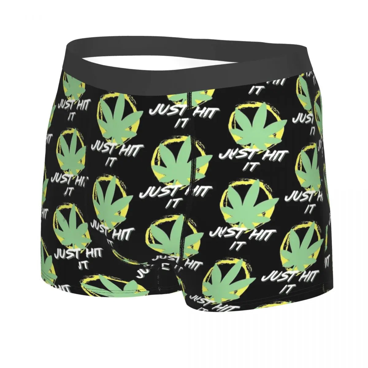 Just Hit It Funny Gift For Lovers And Smokers Man's Boxer Briefs Underpants Cannabis Leaf Plant Marijuana Weed Highly Sexy Short