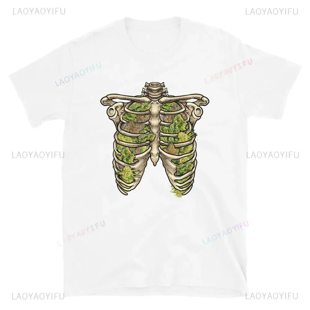 Weed Lungs Skeleton Funny Weed Cannabis Marijuana Lovers Stoner Hippie Printed T-Shirt Man Funny High Quality Cotton Tshirts